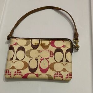 Coach Multi-color Signature Coated Canvas Wristlet